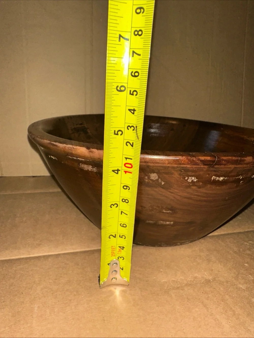 Hand-Finished Brown Wooden Serving Bowl - Classic Dining Accent signed